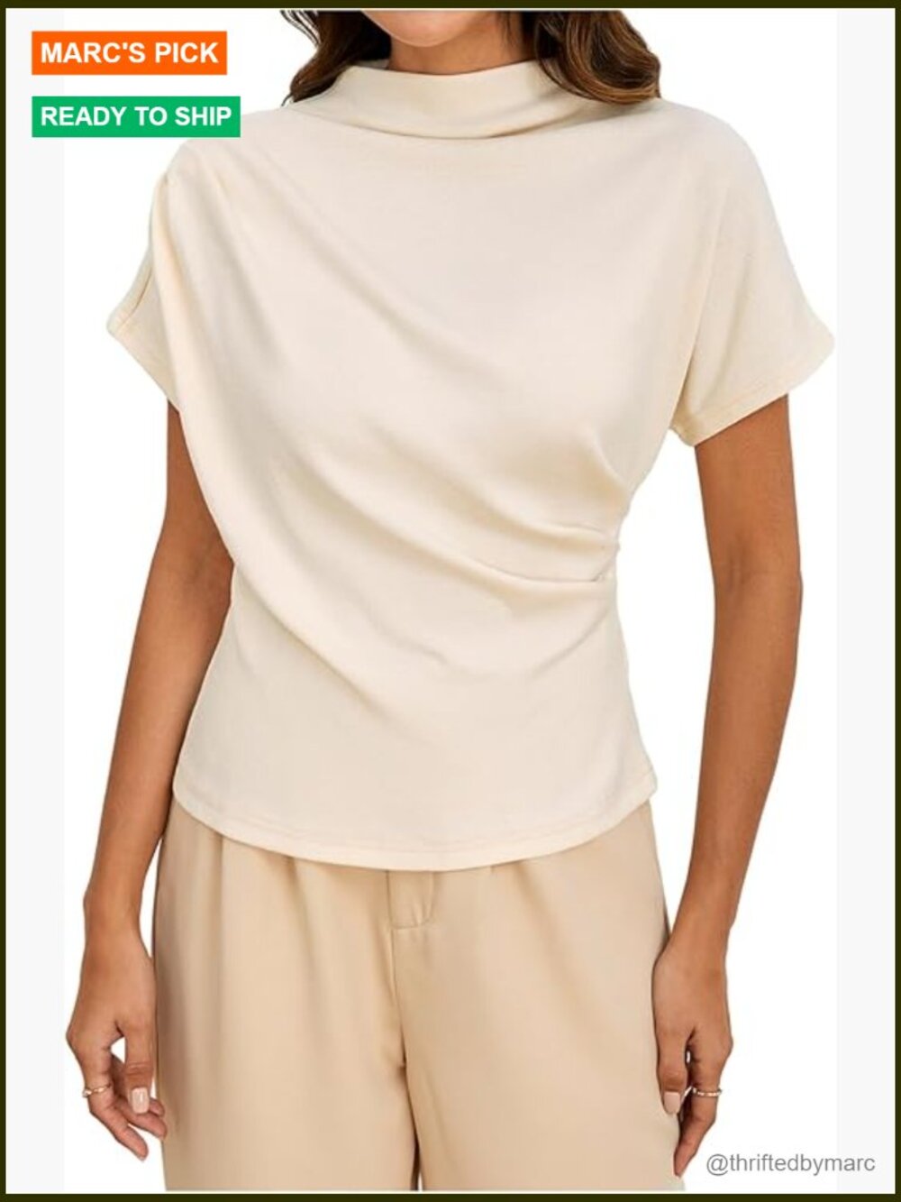 Mock Neck Short Sleeve Tee Asymmetric Ruched T-Shirt